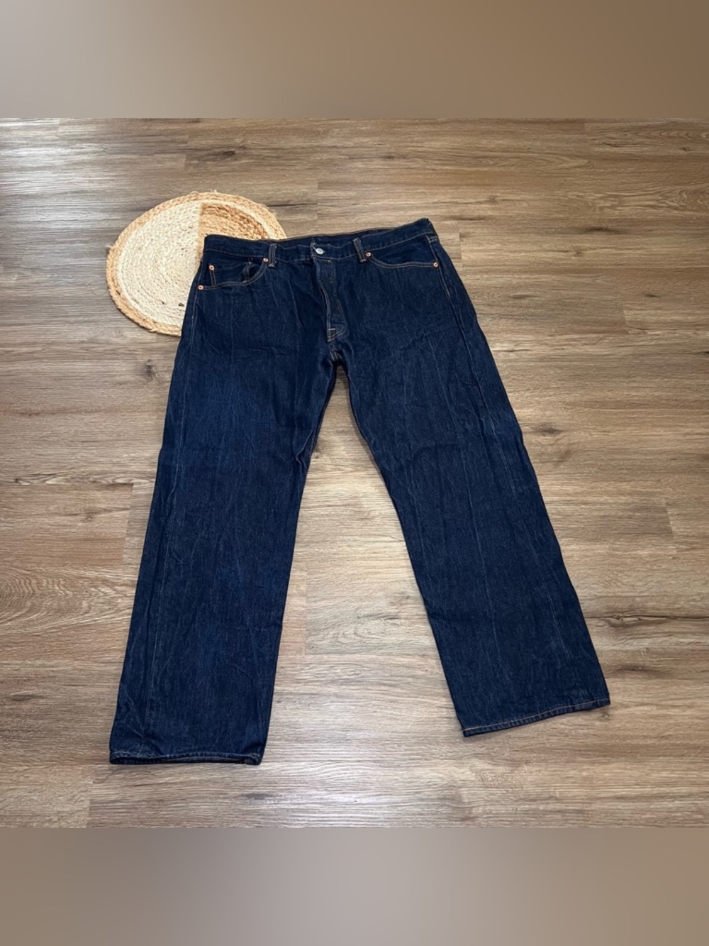 LEVI'S 501 Button Fly Mens Dark Washed Blue Jeans